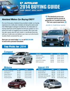 2014 Buying guide Shop Smart. Drive Happy. Autoland Makes Car Buying EASY! For over forty years, Autoland has provided a better car buying experience to credit union members all along the west coast