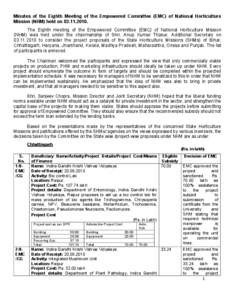 Minutes of the Eighth Meeting of the Empowered Committee (EMC) of National Horticulture Mission (NHM) held on[removed]The Eighth meeting of the Empowered Committee (EMC) of National Horticulture Mission (NHM) was hel