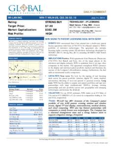 Equity Research  DAILY COMMENT WI-LAN INC.  WIN-T/WILN-US, C$3.36/$3.15