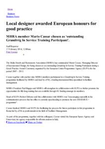 Home Business Business News Local designer awarded European honours for good practice