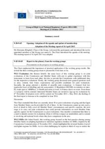 EUROPEAN COMMISSION SECRETARIAT-GENERAL Directorate C - Smart Regulation SG-C2 Regulatory Policy and Impact Assessment  Group of High Level National Regulatory Experts (HLG-BR)