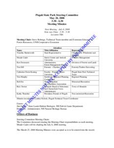 Pisgah State Park Steering Committee May 20, 2008 3:30 - 6:30 Meeting Minutes Next Meeting - July 8, 2008 Note new Time: 3:30 - 5:30