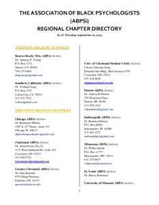 THE ASSOCIATION OF BLACK PSYCHOLOGISTS (ABPSi) REGIONAL CHAPTER DIRECTORY As of Thursday, September 10, 2015  WESTERN REGION CHAPTERS