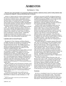 ASBESTOS By Robert L. Virta Domestic survey data and tables were prepared by Shantae F. Hawkins, statistical assistant, and the world production table was prepared by Regina R. Coleman, international data coordinator. As