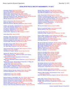 Legislative Fiscal Analyst Assignments - FY[removed]by Agency