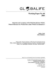 Working Paper No[removed]Rejection and Acceptance of the Male Breadwinner Model: Which Preferences do Women Have under Which Circumstances?