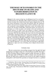 THE ROLE OF ECONOMICS IN THE DISCOURSE ON RLUIPA AND NONDISCRIMINATION IN RELIGIOUS LAND USE