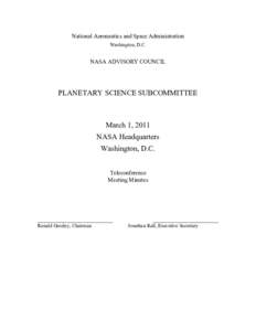 National Aeronautics and Space Administration Washington, D.C. NASA ADVISORY COUNCIL  PLANETARY SCIENCE SUBCOMMITTEE