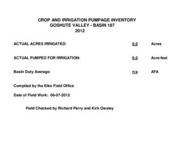 CROP AND IRRIGATION PUMPAGE INVENTORY GOSHUTE VALLEY - BASINACTUAL ACRES IRRIGATED:  0.0