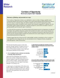 Wilder Research Corridors of Opportunity Second year progress report: Highlights Summary of findings and potential next steps