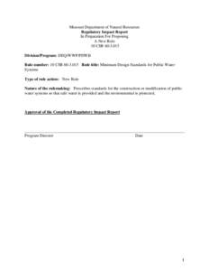 Missouri Department of Natural Resources Regulatory Impact Report In Preparation For Proposing A New Rule 10 CSR[removed]Division/Program: DEQ/WWP/PDWB