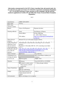 Information communicated by the EFTA States regarding State aid granted under the Act referred to in point 1j of Annex XV of the EEA Agreement (Commission Regulation (EU) No[removed]declaring certain categories of aid c