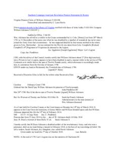 Southern Campaign American Revolution Pension Statements & Rosters Virginia Pension Claim of William Atkinson VAS1186 Transcribed and annotated by C. Leon Harris [From pension records in the Library of Virginia misfiled 