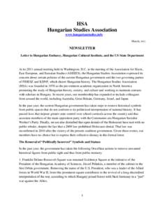 HSA Hungarian Studies Association www.hungarianstudies.info March, 2012  NEWSLETTER