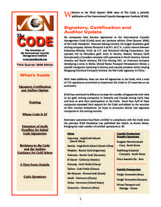 Economy of Canada / International Cyanide Management Code / Environment / Newmont Mining Corporation / Barrick Gold / Goldcorp / Audit / Gold mining / Kinross Gold / S&P/TSX 60 Index / S&P/TSX Composite Index / Mining