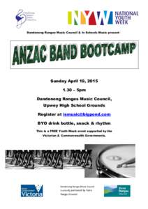 Dandenong Ranges Music Council & In Schools Music present  Sunday April 19,  – 5pm Dandenong Ranges Music Council, Upwey High School Grounds