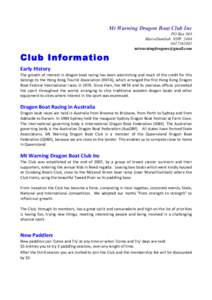 Mt Warning Dragon Boat Club Inc PO Box 863 Murwillumbah NSW 