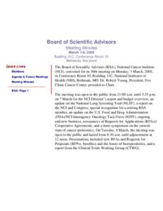 NCIDEA: Board of Scientific Advisors Meeting Minutes of March 7-8, 2005