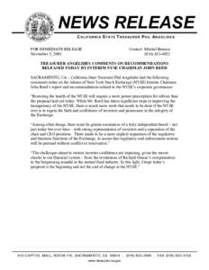 NEWS RELEASE CALIFORNIA STATE TREASURER PHIL ANGELIDES FOR IMMEDIATE RELEASE November 5, 2003  Contact: Mitchel Benson