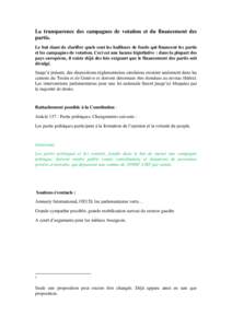 La transparence des campagnes de votation et du financement des partis. Le but étant de clarifier quels sont les bailleurs de fonds qui financent les partis et les campagnes de votation. Ceci est une lacune légistlativ