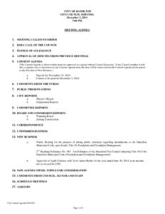 CITY OF HAMILTON CITY COUNCIL MEETING December 2, 2014 7:00 PM  MEETING AGENDA