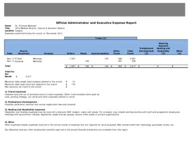 Dr. Francois Belanger Expense Report November 2014