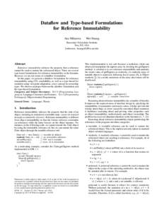 Dataflow and Type-based Formulations for Reference Immutability Ana Milanova Wei Huang