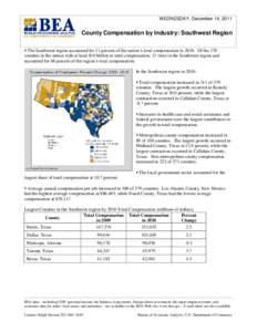 WEDNESDAY, December 14, 2011  County Compensation by Industry: Southwest Region  The Southwest region accounted for 11 percent of the nation’s total compensation in[removed]Of the 170 counties in the nation with at le