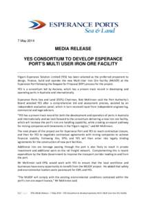 Microsoft Word - Media Release Wednesday, 7 May 2014 from Shayne Flanagan re Multi User Iron Ore Facility - Preferred Proponent