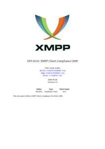 XEP-0242: XMPP Client Compliance 2009 Peter Saint-Andre mailto:[removed] xmpp:[removed] https://stpeter.im[removed]
