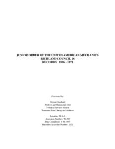 Junior Order of the United American Mechanics Richland Council 16 Records, [removed]