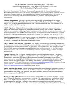 US PIG GENOME COORDINATION PROGRAM ACTIVITIES Supported by Regional Research Funds, Hatch Act for the Period[removed]Max F. Rothschild, US Pig Genome Coordinator Overview: Coordination of Pig Genome Coordination P