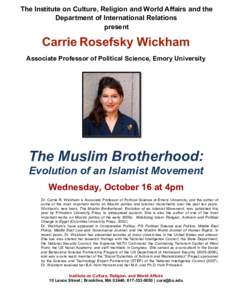 The Institute on Culture, Religion and World Affairs and the Department of International Relations present Associate Professor of Political Science, Emory University