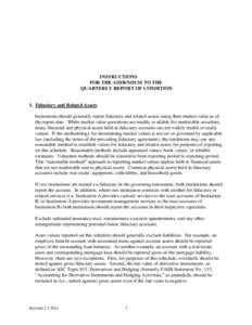 INSTRUCTIONS FOR THE ADDENDUM TO THE QUARTERLY REPORT OF CONDITION I. Fiduciary and Related Assets Institutions should generally report fiduciary and related assets using their market value as of