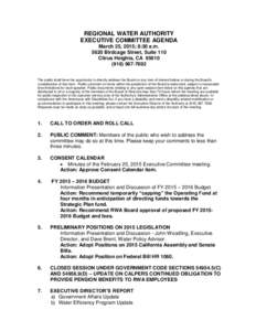 REGIONAL WATER AUTHORITY EXECUTIVE COMMITTEE AGENDA March 25, 2015; 8:30 a.mBirdcage Street, Suite 110 Citrus Heights, CA7692