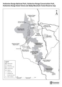 Herberton Range National Park, Herberton Range Conservation Park, Herberton Range State Forest and Baldy Mountain Forest Reserve map