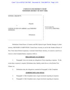 Case 7:13-cv[removed]TJM-TWD Document 32 Filed[removed]Page 1 of 6  UNITED STATES DISTRICT COURT NORTHERN DISTRICT OF NEW YORK _________________________________________________ SONDRA ARQUIETT,