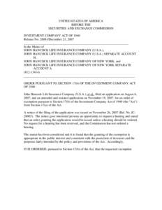 UNITED STATES OF AMERICA BEFORE THE SECURITIES AND EXCHANGE COMMISSION INVESTMENT COMPANY ACT OF 1940 Release No[removed]December 21, 2007 __________________________________________________________________