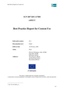 Best Practice Report for Content Use  ECP 2007 EDU[removed]ASPECT  Best Practice Report for Content Use