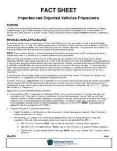 PennDOT Fact Sheet - Imported and Exported Vehicle Procedures