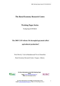 RERC Working Paper Series PUT 09-WP-RE-01  The Rural Economy Research Centre Working Paper Series Working Paper 09-WP-RE-01