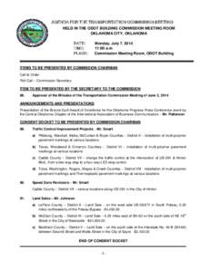 AGENDA FOR THE REGULAR TRANSPORTATION COMMISSION MEETING