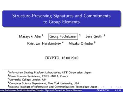 Structure-Preserving Signatures and Commitments to Group Elements Masayuki Abe  1