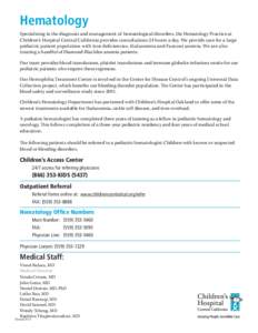 Hematopathology / Healthcare in the United States / Pediatric Hematology and Oncology / Health maintenance organization / Thalassemia / Von Willebrand disease / Anemia / Medi-Cal / Sutter Health / Medicine / Hematology / Health