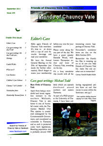 Friends of Chauncy Vale Inc. Newsletter  September 2011 Issue 244  Inside this issue: