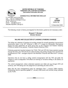 UNITED REPUBLIC OF TANZANIA TANZANIA CIVIL AVIATION AUTHORITY Aeronautical Information Services AERONAUTICAL INFORMATION CIRCULAR P.O. Box 2819, DAR ES SALAAM. FAX: