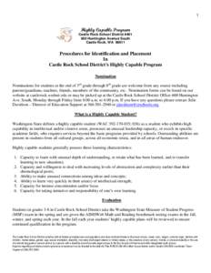 1  Highly Capable Program Castle Rock School District #[removed]Huntington Avenue South Castle Rock, WA 98611