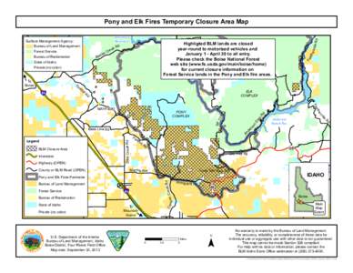Pony and Elk Fires Temporary Closure Area Map Rd rv ill e