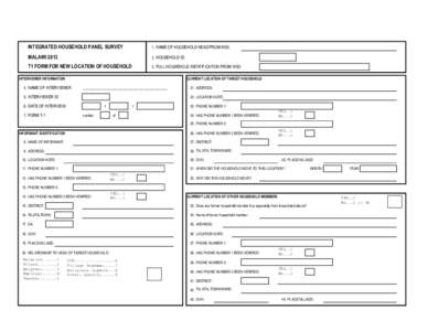 INTEGRATED HOUSEHOLD PANEL SURVEY  1. NAME OF HOUSEHOLD HEAD FROM IHS3: MALAWI 2013