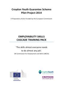 Croydon Youth Guarantee Scheme Pilot Project 2014 A Preparatory Action funded by the European Commission EMPLOYABILITY SKILLS CASCADE TRAINING PACK